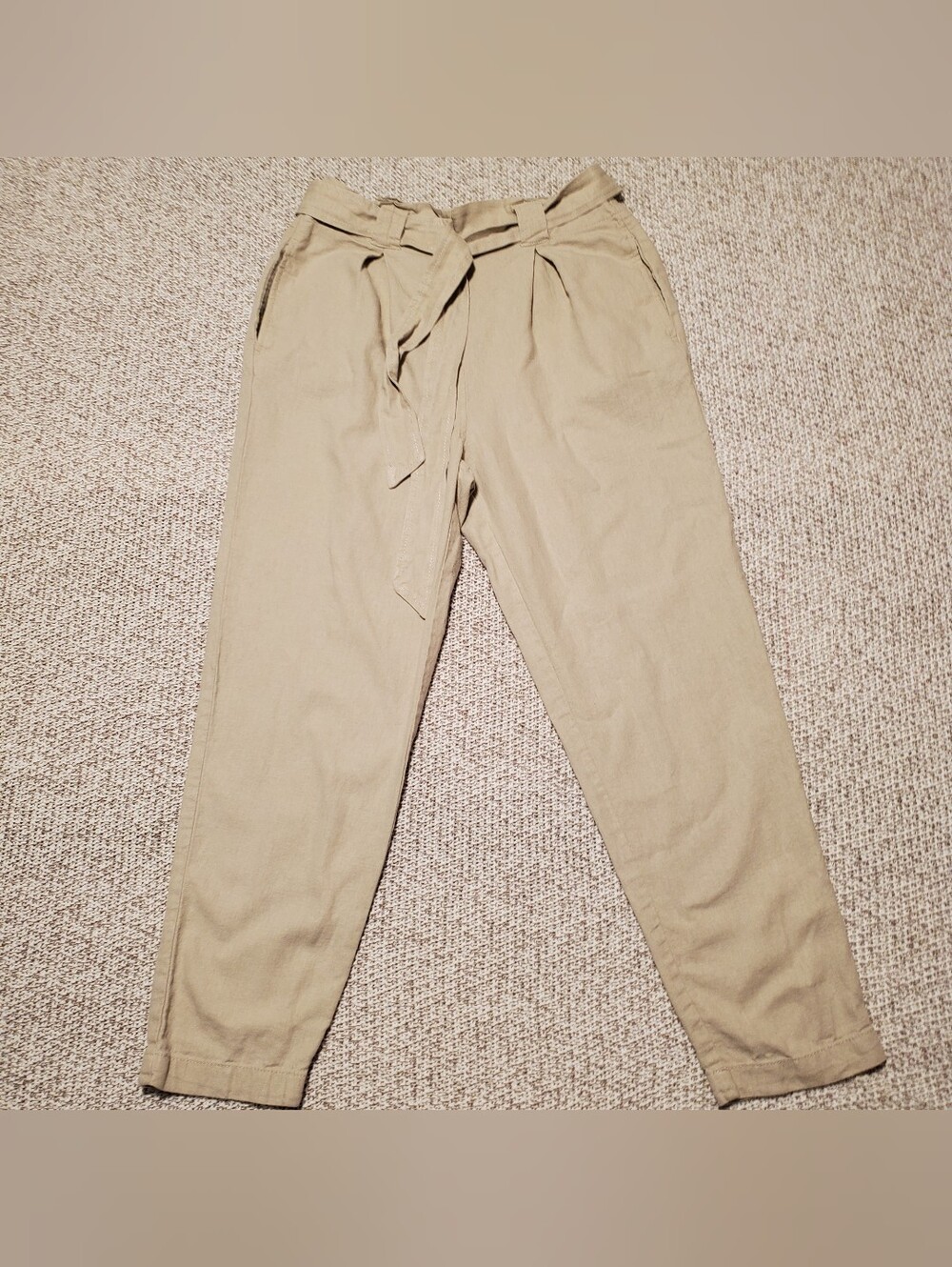 Max Studio Women's Paperbag Tie-Waist Chinos - Khaki